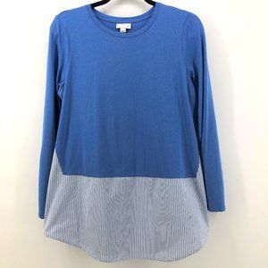 J. JILL Blue Striped Tunic Mixed Media Top